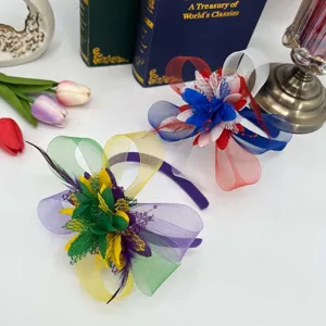 Mesh feather headband fascinator for party prom and photo styling, multicolor options.