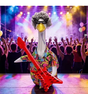 Costume de roche disco pour oie de porche avec perruque bouclée lunettes chemise guitare
