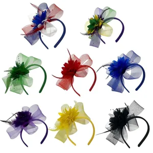 Multicolor mesh feather headband fascinator party hair hoop set for women wedding show hair accessories