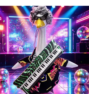 Ensemble de costume de oie disco drôle avec perruque, lunettes et clavier pour oie de porche.