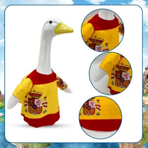 Spanische Flagge Gans Hof Ornament, Keramik Ente Statue mit Fussball Trikot fuer Rasen Dekor.