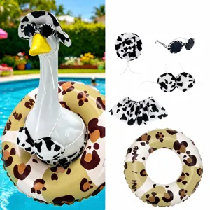 Cow Print Bikini Costume For 23 Inch Goose Statue Hat Sunglasses Swim Ring Decoration For Yard Porch Hawaiian Garden Ornaments