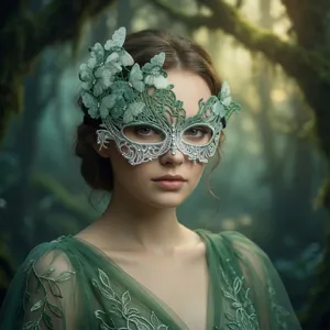 Maschera di carnevale a farfalla in pizzo verde con strass per festa di Halloween.