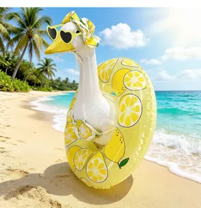 Zitronen Ente Schwimmring mit Bikini Sonnenbrille und Hut Haustier Foto Requisite Detail.