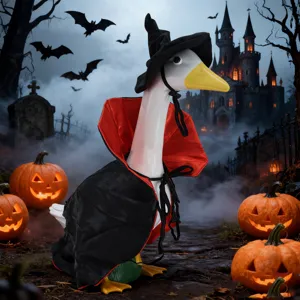 Halloween Veranda Gans Kostüm Set mit rot schwarzem Vampir Umhang und Hexenhut für 23 Zoll Hofente