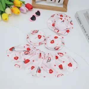 Niedliches Haustier Erdbeer Bikini Badeanzug Set mit Hut, perfekte Sommer Foto Requisiten.