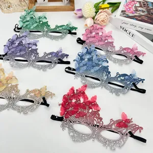 Maschera da Mascherata Sexy in Pizzo a Farfalla per Donna con Strass Farfalla 3D Maschera a Metà Viso per Halloween Carnevale Festa
