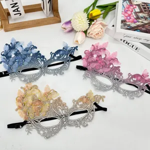 Elegante Maschera da Masquerade Farfalla in Pizzo Strass Mezza Faccia Festa Set 3