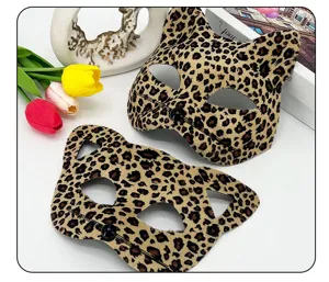 Leopard Muster Halbgesicht Katzen Maske fuer Halloween Kostuem Party sexy Tier Cosplay.