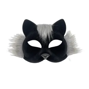Schwarze flauschige Tiermaske für Cosplay, süße Katzen und Fuchs Kostüm Party Zubehör.