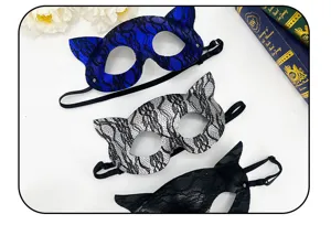 Damen Spitzen Katzenmaske fuer Kostümparty, elegante PVC Pailletten Augenmaske.