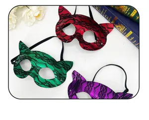 PVC Pailletten Spitzen Katzen Maske fuer Maskenball Party, elegante Damen Kostuem Zubehoer