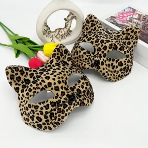 Leopardenmuster Halbe Gesichtsmaske Sexy Tier Katzenohr Augenmaske Für Halloween Maskerade Kostüm Party PVC Requisiten