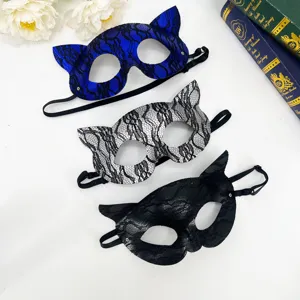 Exquisites 3er Set Katzenohren Spitzen Masken in Blau, Silber und Schwarz für Party Kostüm