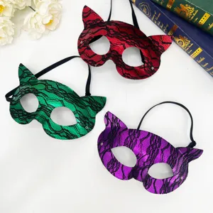 Spitzen Katzenmaske Damen Maskerade Party, glänzendes PVC Pailletten Design mit Gummiband.
