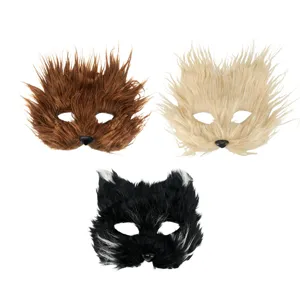 Set de demi-masques d'animaux en peluche, accessoires de costume renard chat pour fête.