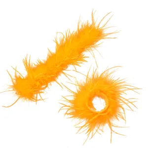Pulsera slap de pluma de avestruz naranja y juego de punos esponjosos para fiesta y baile.
