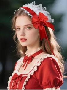Joli bandeau lolita rouge blanc dentelle nœud accessoire cheveux cosplay fête costume