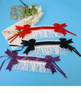 Joli ensemble de bandeau en dentelle Lolita avec nœuds mignons, idéal pour cosplay et fêtes.