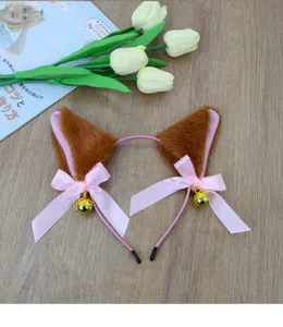 Cerchietto con orecchie di gatto in peluche con fiocchi e campanelli per feste e cosplay.