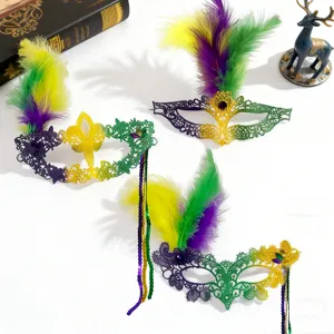 Carnaval pailletten half gezicht kant veer masker Mardi Gras feest optreden hoofddeksel