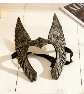 Vintage winged mask costume prop, ancient bronze finish, perfect for anime cosplay and parties.
