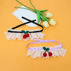 Cute pet lace bib with sweet cherry decor for cat and dog costume main view showcase