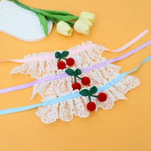 Cute lace pet collar with crochet cherry and vibrant colorful ribbons for cats and dogs