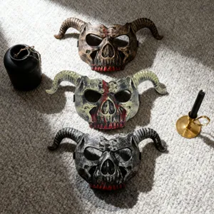 Halloween horn devil plastic mask set for cosplay party dress up scary skull costume props 3pcs