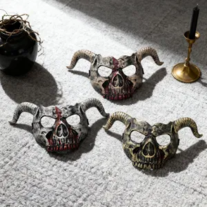 Horned devil plastic mask for Halloween party, cosplay costume and festival dress up.