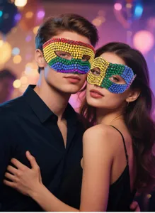 Masque de bal masqué en strass brillant Halloween fête carnaval demi-visage mystérieux