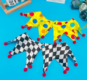 Halloween clown costume fake collar circus party cosplay black white check accessory