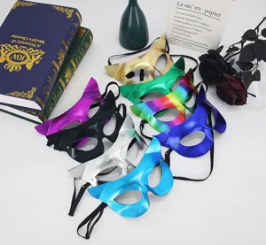 Colorful metallic cat mask set half face PVC eye masks for party cosplay nightclub carnival.