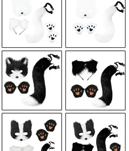 Halloween cute cat fox costume set furry tail paws headband mask cosplay party props