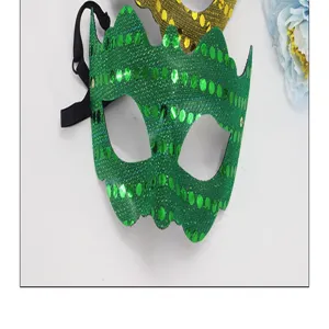 Maschera mezza faccia in PVC con paillettes verdi retrò per festa di Halloween in costume