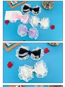 Japanese Lolita lace bow hair clips, cute sweet girl hair accessories for party wear.