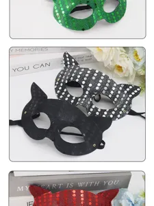 Maschera da gatto glitter Halloween PVC paillette festa costume spettacolo oggetti.