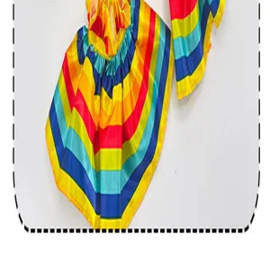 Set gonna e maniche con costume da clown a righe arcobaleno per spettacoli di circo e festa.