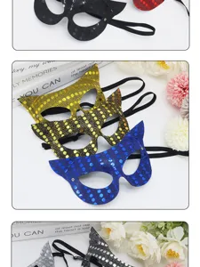 Halloween Maskerade Halbgesicht PVC Pailletten Katzenohren Maske sexy Party Augenmaske