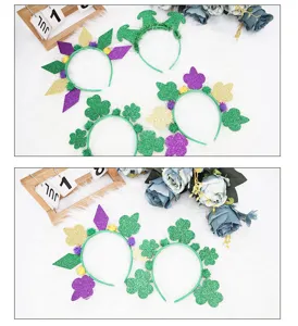 Carnival festival green purple gold glitter shamrock crown hair hoop party headband