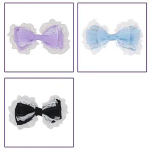 Sweet lolita lace bow hair clip detail view showing purple, blue and black options.
