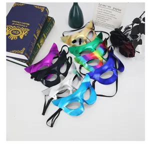 Details of glossy metallic catwoman half face masks, perfect for party and club events.