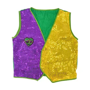 Karneval Pailletten Weste Für Damen Mardi Gras Party Kostüm Ärmellos Lila Gold Grün Farbblock Top Paillettenweste