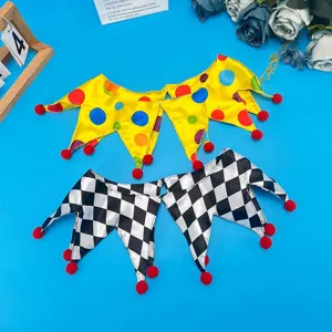 Circus Clown Fake Collar Costume Accessory For Halloween Party Masquerade Performance Checkered Polka Dot Diamond Pattern Pom Pom Neck Ruff