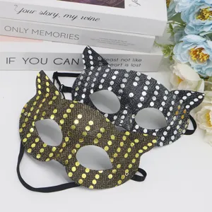 Maschera Viso Gatto Paillettes PVC Halloween Decorazione Festa Mascherata Lucido Maschera Occhi Tondi Orecchio Gatto Per Esibizione Vacanza Puntelli Costume
