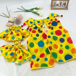 Halloween Circus Clown Costume Accessory Yellow Polka Dot Vest Sleeves Bow Tie Mask Wig For Carnival Party Cosplay Dress Up