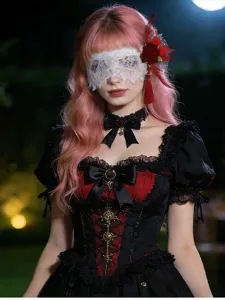 Sexy spitzen augenmaske gotisch lolita kleid partykostuem set fuer damen abendkleidung