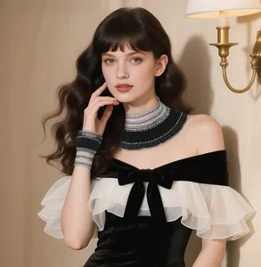 ensemble de tour de cou et bracelet en dentelle double couche pour soiree lolita