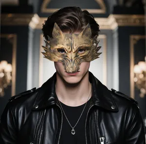 Masque demi visage renard en cuir PU pour homme fete Halloween soiree masquee bar cool.