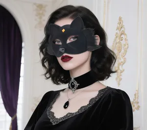 Halloween plush black cat fox half face mask masquerade ball party costume cosplay prop eye mask